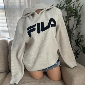 Womens FILA White Sherpa Hoodie Long Sleeve